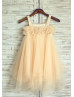 Thin Straps Pearl Champagne Tulle Flower Girl Dress 